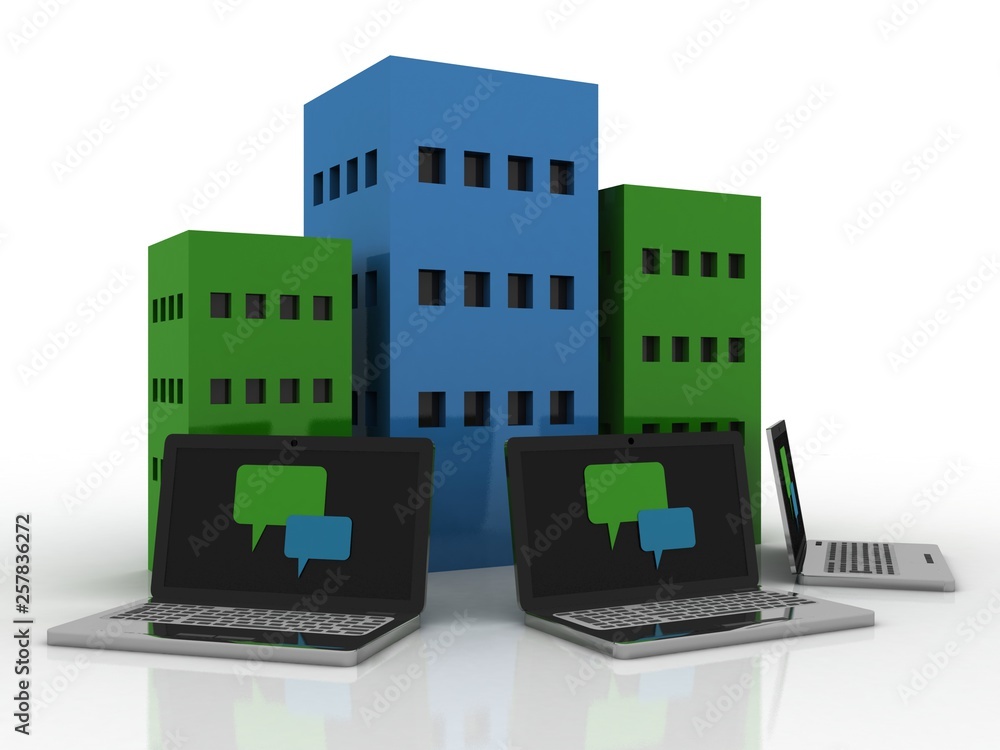 Poster 3d rendering computer network speech bubble