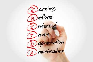 EBITDA - Earnings Before Interest, Taxes, Depreciation, Amortization acronym with marker, business...