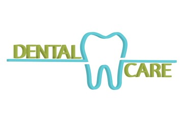 DENTAL CARE word and tooth - teeth cartoon 3d render
