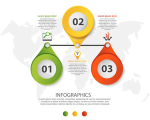 Modern 3D vector illustration. Circular infographic template with three elements and icons. Timeline designed for business, presentations, web design, applications, interfaces, diagrams with 3 steps