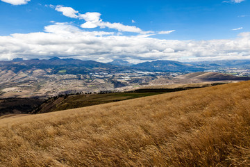 Panoramic view of the valley of Tabacundo and Cayambe from the paramos of Pambamarca