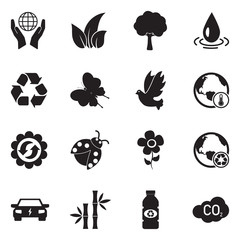 Environment Icons. Black Flat Design. Vector Illustration.