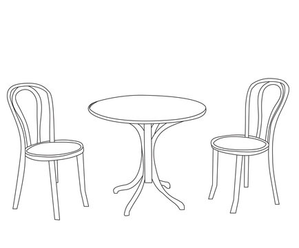 contour, sketch, round table and two chairs
