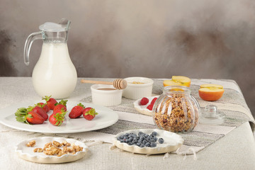 Series about granola, berry and greek yogurt suitable for a healthy breakfast, snack or dessert.