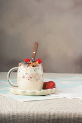 Series about granola, berry and greek yogurt suitable for a healthy breakfast, snack or dessert.