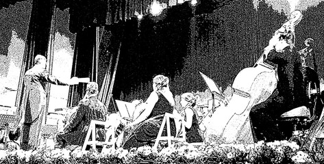 Symphony orchestra performing. illustration © Sanja