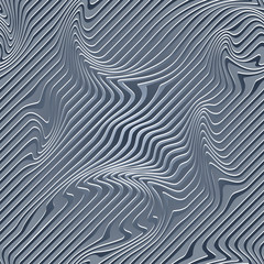 Abstract Illustration of Wave Stripes. Blue and Gray Striped Background with Geometric Pattern and Visual Distortion Effect. Optical illusion and Curved lines. Op art.