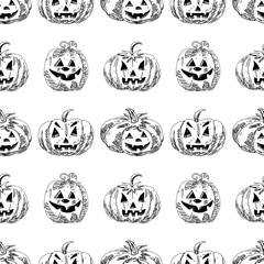 Seamless background of drawn halloween pumpkins