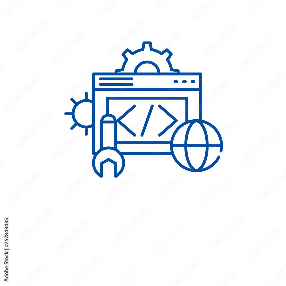 Poster web development line concept icon. web development flat vector website sign, outline symbol, illustr
