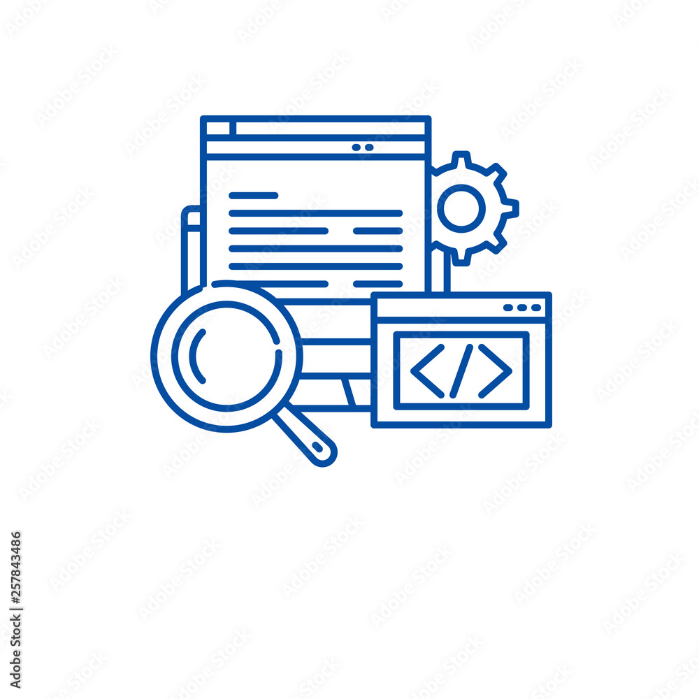 Poster website development line concept icon. website development flat vector website sign, outline symbol,
