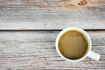 Top view coffee cup on wood table