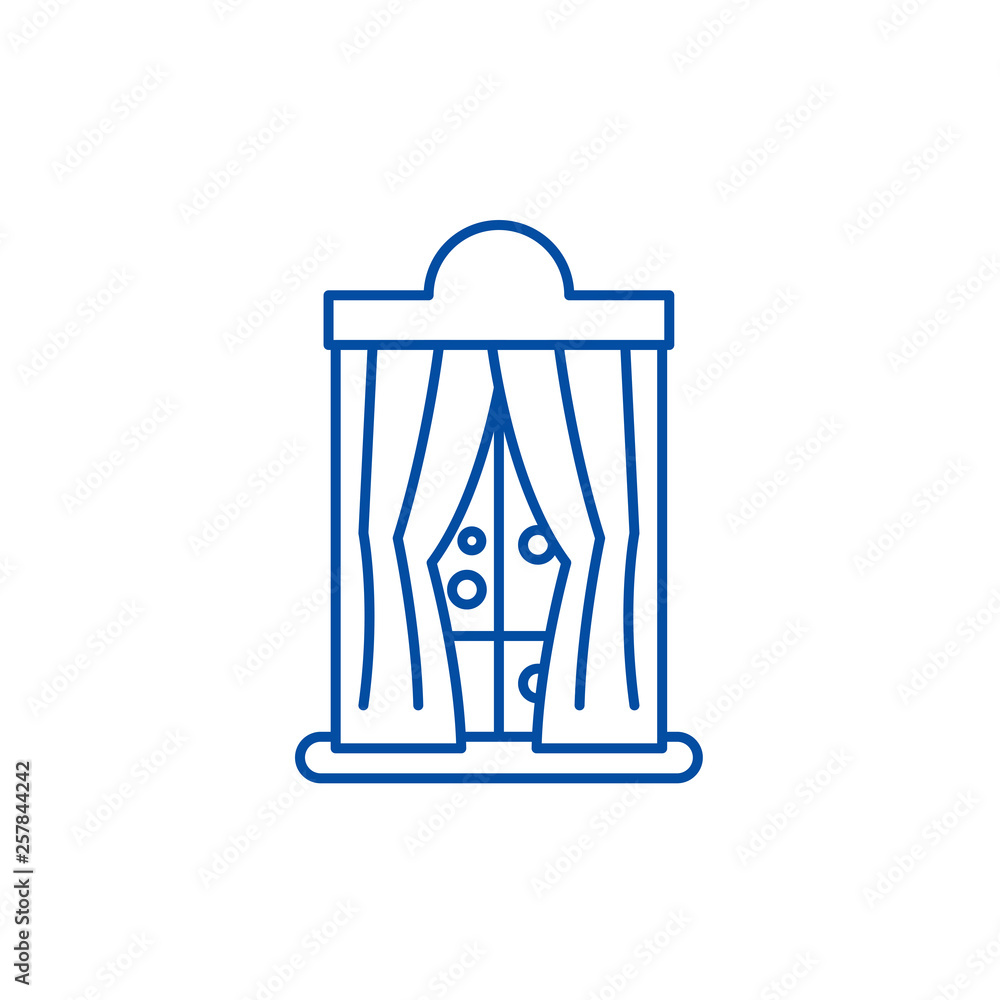 Poster window with curtains in winter line concept icon. window with curtains in winter flat vector website
