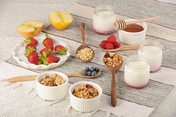 Series about granola, berry and greek yogurt suitable for a healthy breakfast, snack or dessert.