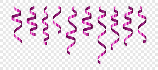 Set of magenta confetti on transparent background