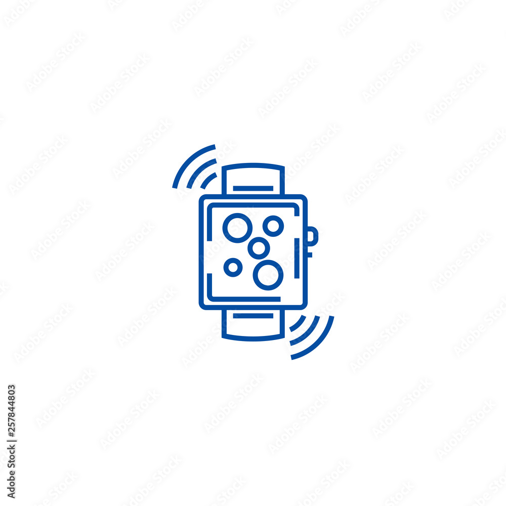 Poster wireless smart watch line concept icon. wireless smart watch flat vector website sign, outline symbo