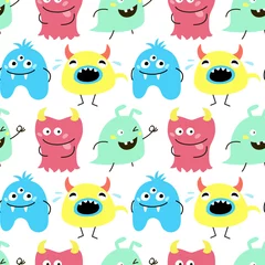 Aluminium Prints Monsters Seamless pattern with cartoon monsters.