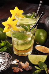 Lemon Fruit Lime Caipirinha of Brazil on table