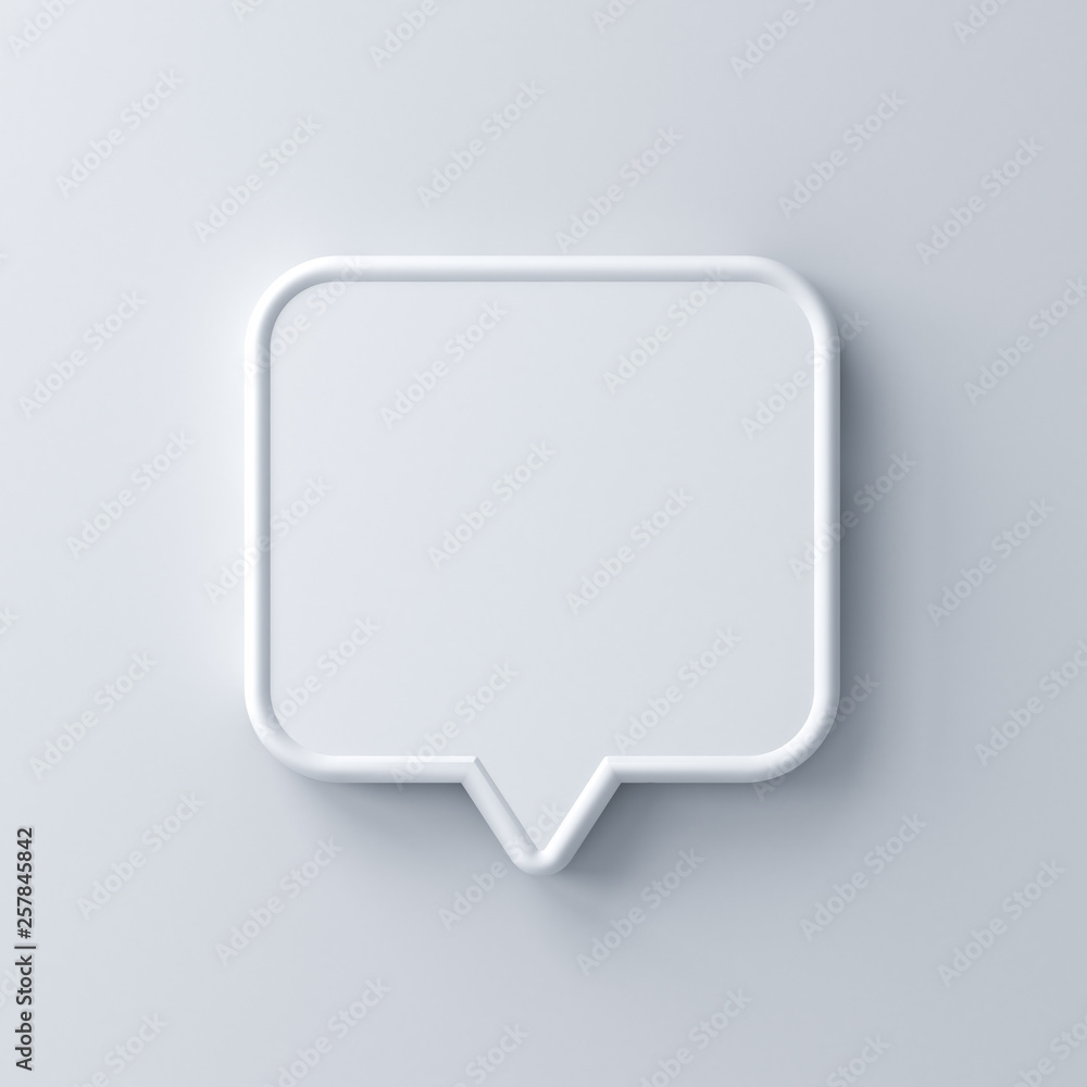 Poster Blank white speech bubble pin isolated on white background with shadow 3D rendering