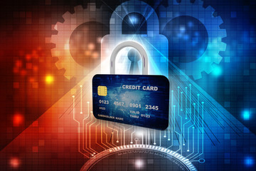 3d illustration credit card with lock
