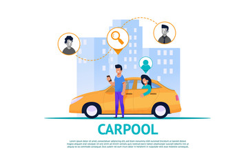 Carpool Service Illustration. Route Cooperation.