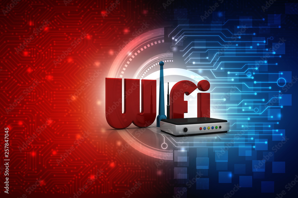 Poster 3d rendering transmitter wifi
