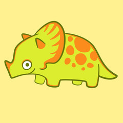 Cute dino isolated vector, flat illustration. Cartoon baby dinosaur poster for nursery. Funny triceratops