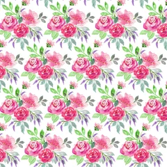Fotobehang Beautiful watercolor pink rose bouquet design elegant spring floral pattern © SinghrohaArt