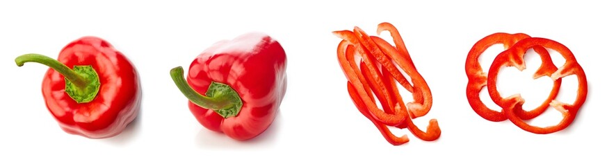 Set of red paprika pepper top view isolated on white background