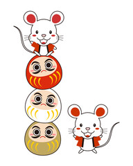 だるまに乗っている法被を着たねずみさん