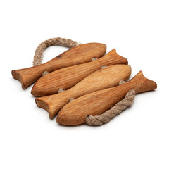 Original oak board with thick rope on white background