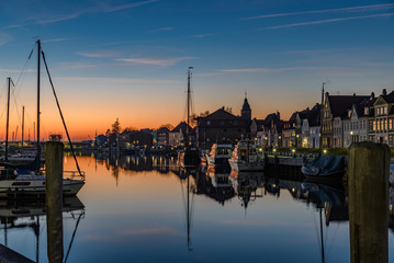 Fototapeta na wymiar Harbour of Glueckstadt at the sunset