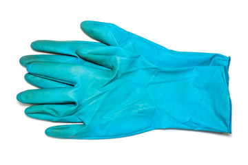 dirty household rubber glove on a white background, isolate 