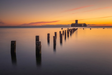 Fototapeta premium Ruins old military building on Baltic Sea in Babie Doly, Gdynia, Poland