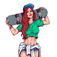 beautiful woman with a skateboard comic style © Nick_D_Zen