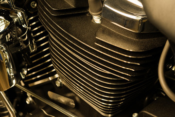 Motorcycle internal combustion engine with air cooling, close-up, detail, macro. Engine parts,...