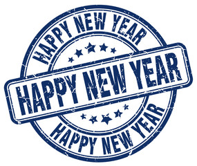 happy new year blue grunge round vintage rubber stamp