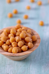 chickpeas on wooden surface