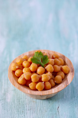 chickpeas on wooden surface
