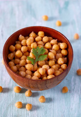 chickpeas on wooden surface