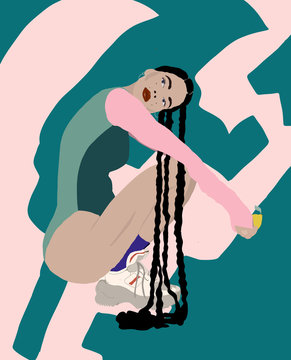 Illustration of girl with dreadlocks wearing gym clothes