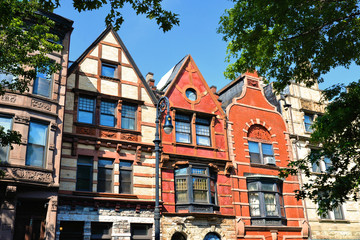 Brownstone house in row in Mount Morris Park Historic District, Harlem, New York City