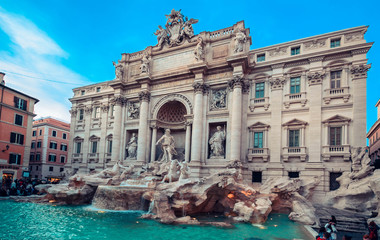 Fototapeta na wymiar Fontana di Trevi (Trevi Fountain),one of the most famous landmarks. Rome 