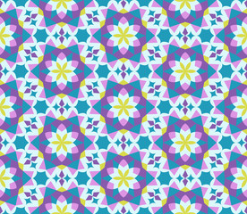 Kaleidoscope seamless pattern in Violet, Blue and Green