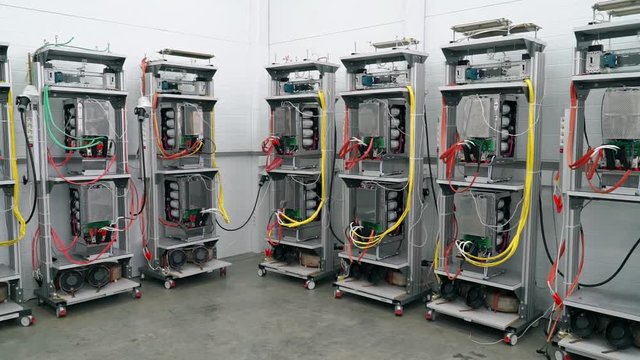 Test benches in the laboratory for the production of microprocessor-based protection and automation devices.