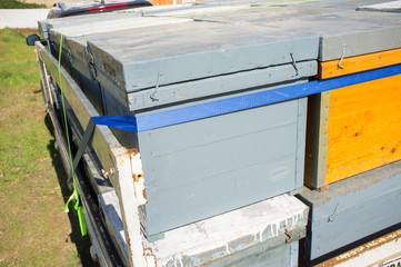 Trailer load with wooden hives ready to move