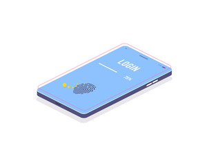 Finger touch scanner app. Protection system.  Isometric template. ervice concept. Concept business technology vector illustration. Isometric in 3d style. Logo illustration. touch screen. isolated