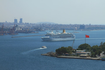 Cruise liner in Bosphorus strait. Istanbul, Turkey