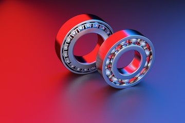 3D rendering. Automotive bearings auto spare parts. Ball bearing on a dark background. Wheel bearing for truck, heavy duty and car.