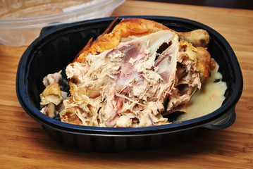 Left Over Whole Chicken Meat in a Black Container