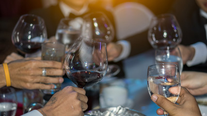 Celebrating with wine at the event